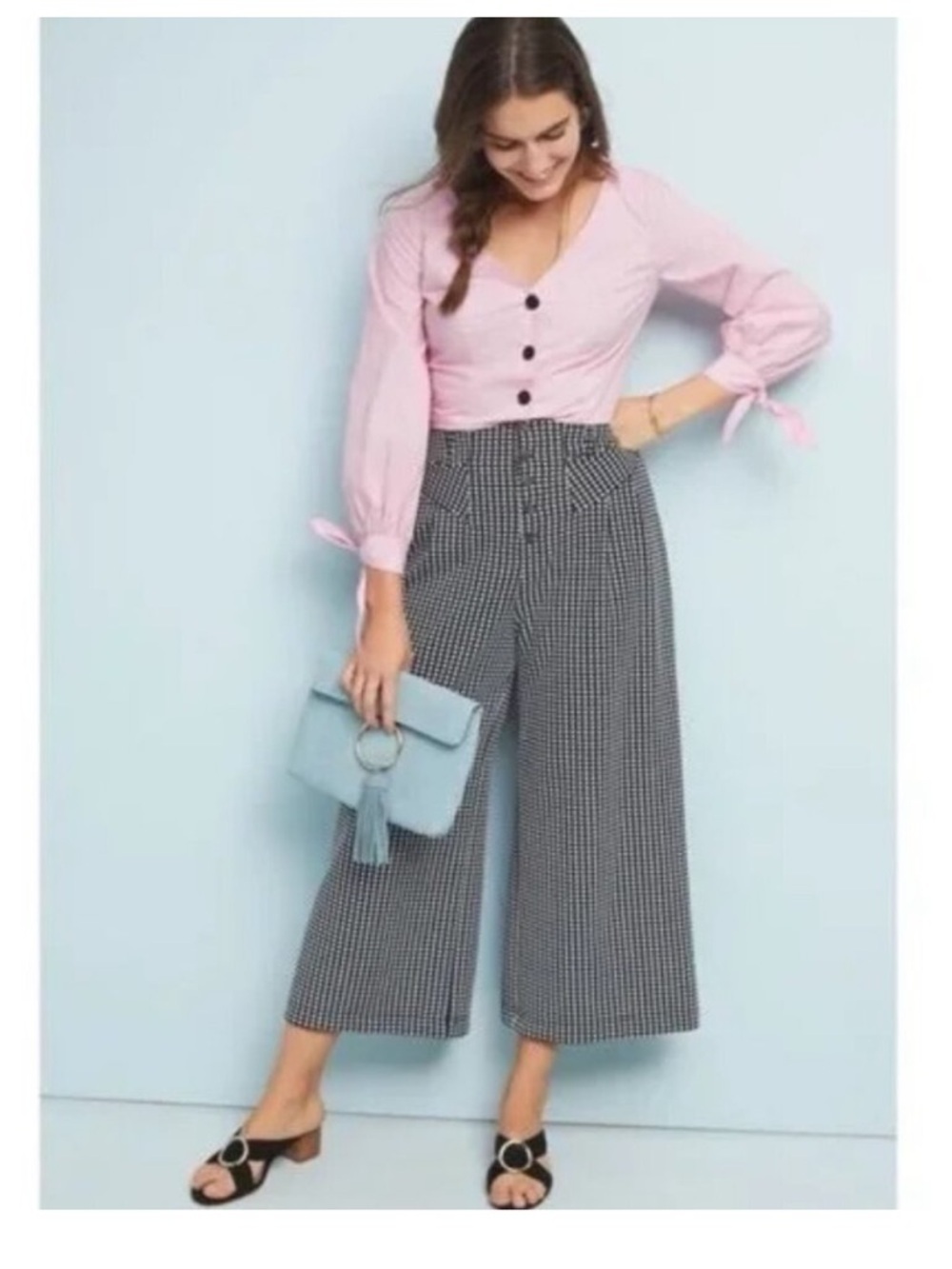 Anthropologie Maeve Orwell Wide-Leg Cropped Checkered Pants Women’s Size Small